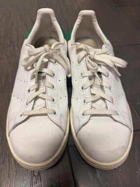 adidas White Leather Sneakers with Green Heel Tab